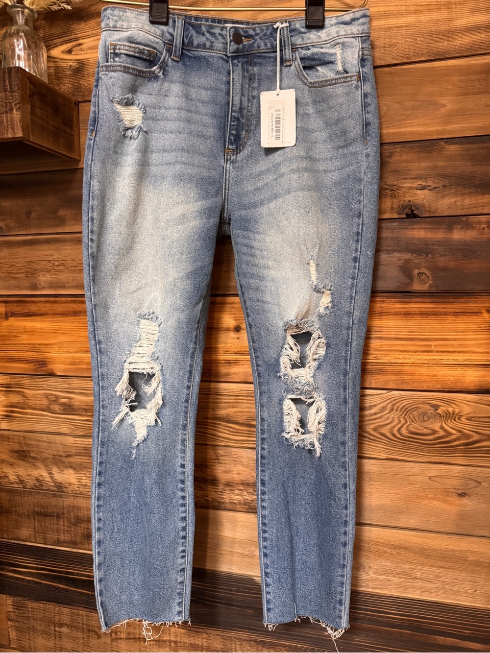 NWT CELLO Distressed Straight Leg Jeans Size 12/13 Light Wash Raw Hem Denim